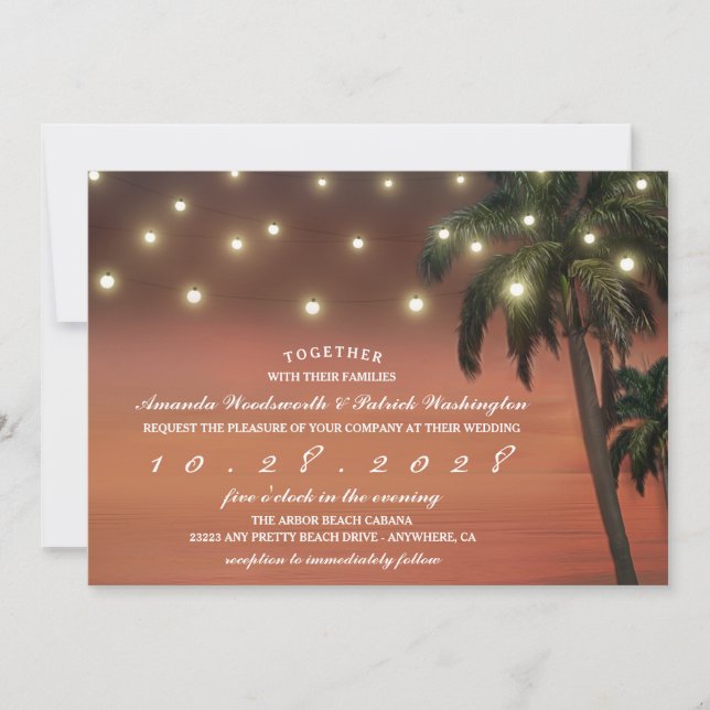 Inbjudan till Handflatan Träd Sunset Beach Wedding (Framsida)