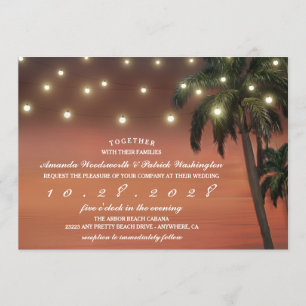 Inbjudan till Handflatan Träd Sunset Beach Wedding