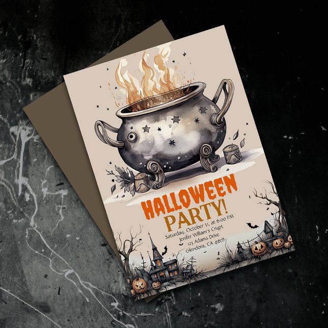 Inbjudan till happy halloween-talargruppen Cauldro (Elevate your upcoming event with uniquely spooky and captivatingly designed Halloween invitations!)