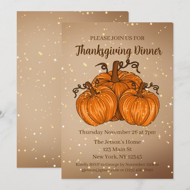 Inbjudan till happy thanksgiving Pumpkin Glitter (Fram/baksida)