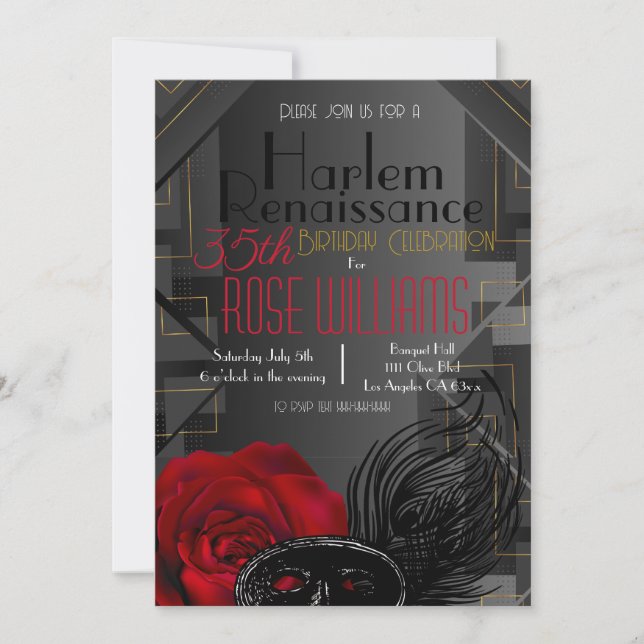 Inbjudan till Harlem Renaissance på födelsedagen (Framsida)