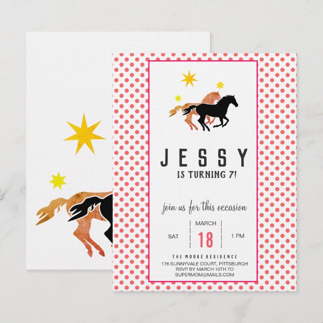 Inbjudan till häst på födelsedagen (Fram/baksida)