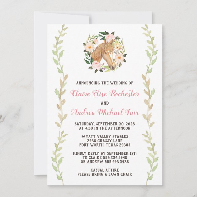 Inbjudan till hästbröllop - vattenfärg (Framsida)