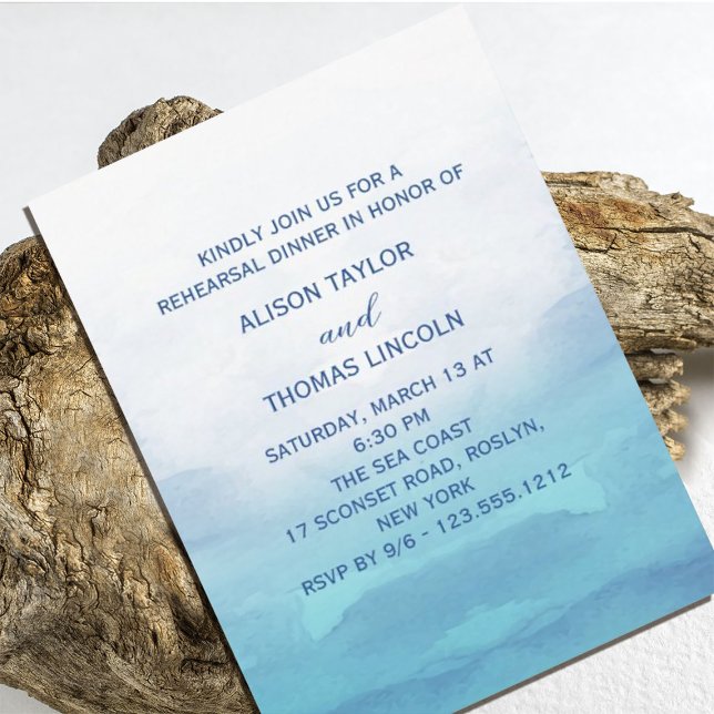 Inbjudan till havets Bröllop-repetition inför midd (Sea Wedding Rehearsal Dinner Invitation. Our coastal chic design for summer weddings.)