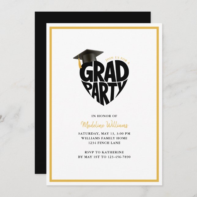 Inbjudan till Heart Grad Party Studenten (Fram/baksida)