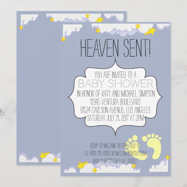 Inbjudan till Heaven Sent Baby Shower (Fram/baksida)