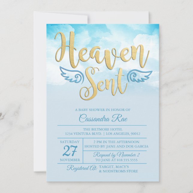 Inbjudan till Heaven Sent Baby Shower (Framsida)