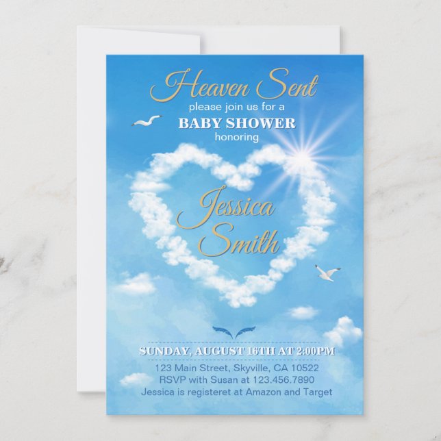 Inbjudan till Heaven Sent Baby Shower (Framsida)