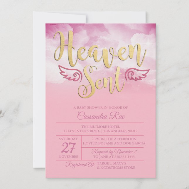 Inbjudan till Heaven Sent Baby Shower (Framsida)