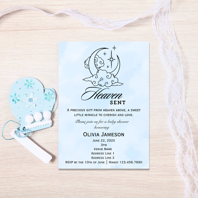 Inbjudan till Heaven Sent Baby Shower Blue Måne St (Skapare uppladdad)