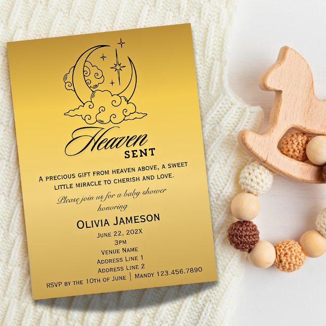 Inbjudan till Heaven Sent Baby Shower Guld Måne St (Skapare uppladdad)