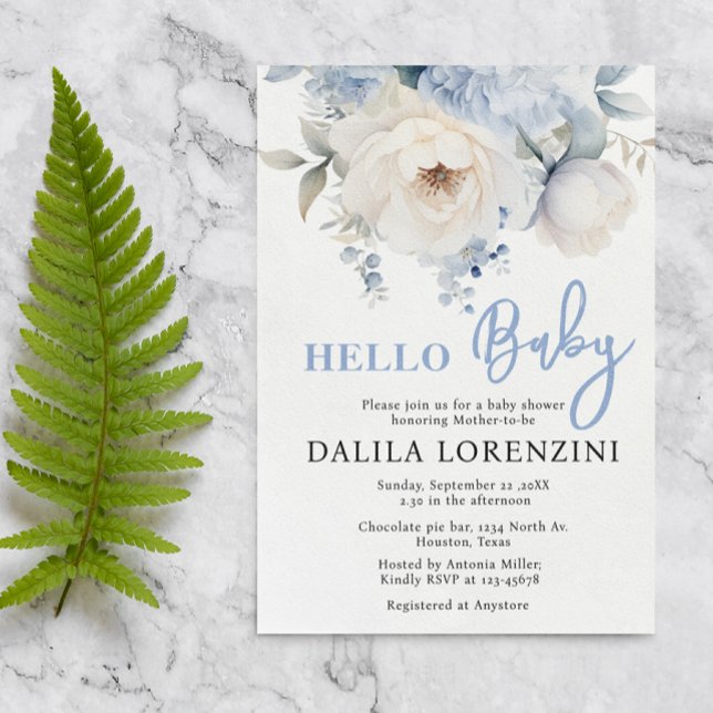 Inbjudan till hej Baby blue Blommigt för babyskor (Skapare uppladdad)