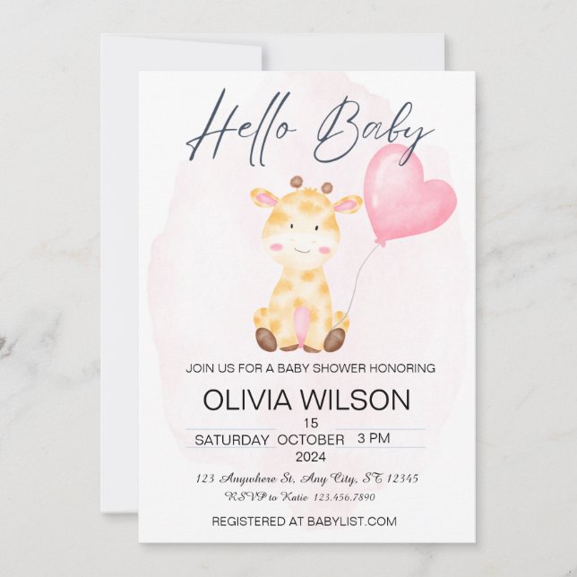 Inbjudan till hej Baby Giraffe Baby Shower (Framsida)