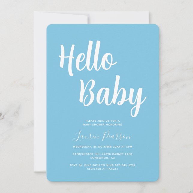 Inbjudan till hej Baby Light Blue Baby Shower (Framsida)