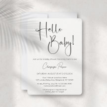 Inbjudan till hej Baby Modern Script Baby Shower
