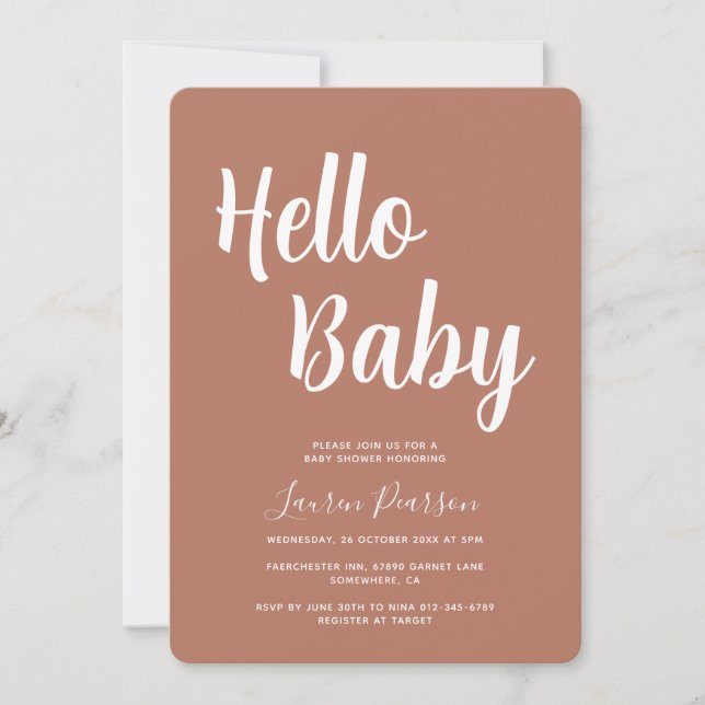 Inbjudan till hej Baby Rustic Baby Shower (Framsida)