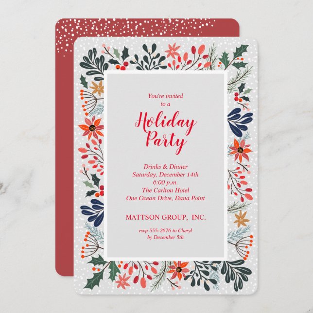 Inbjudan till Helgdag av Poinsettia Winter Flowers (Fram/baksida)