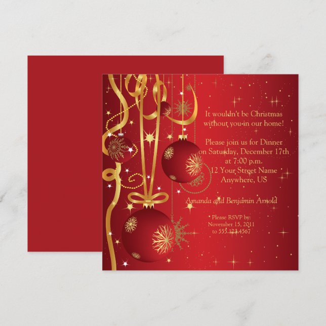 Inbjudan till Helgdag av röda och Guld-prydnadsför (Fram/baksida)