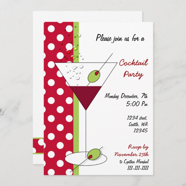 Inbjudan till helgdag Cocktails-part (Fram/baksida)
