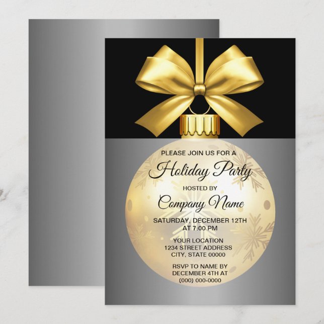 Inbjudan till Helgdag för ornament i guld (Fram/baksida)