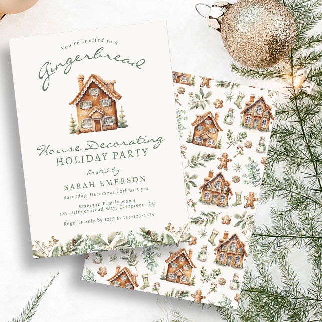 Inbjudan till helgdag Gingerword Party Party (Holiday Gingerbread Party Invitation
)