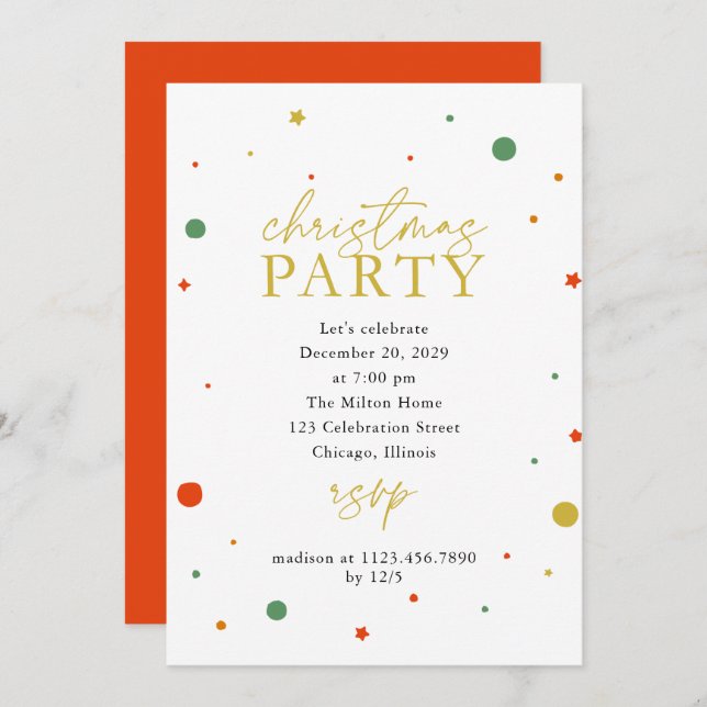 Inbjudan till Helgdag i Confetti jul i Party (Fram/baksida)