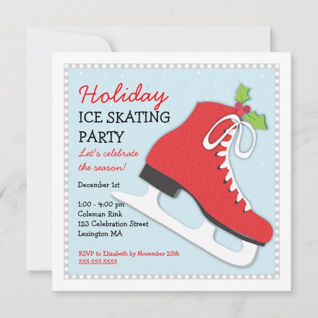 Inbjudan till Helgdag Ice Skating Firande Party (Framsida)