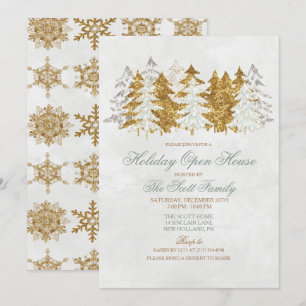 Inbjudan till Helgdag Open House Träd Snowflake