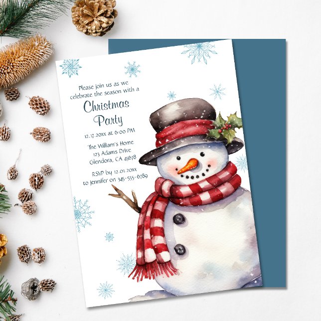 Inbjudan till helgdag Party Snögubbe God jul (Invite your guests to your Christmas party with this warm and charming holiday-themed invitation!)