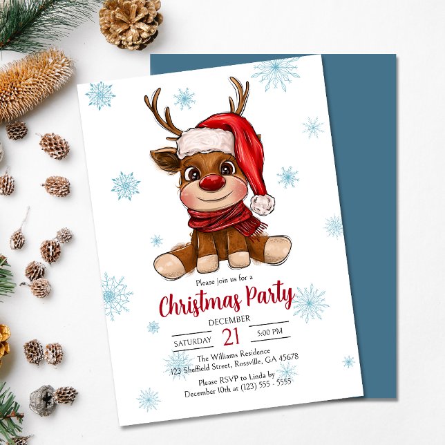 Inbjudan till helgdag rener God jul-partiet (Delight your guests with our thoughtfully crafted reindeer Christmas party invitation.)