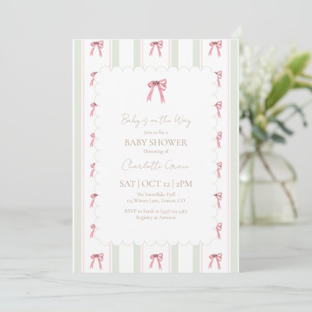 Inbjudan till helgdag Rosa Bow Baby Shower (Stående Fram)