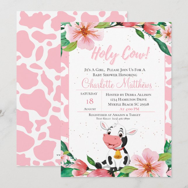 Inbjudan till heliga Cow Baby Shower (Fram/baksida)