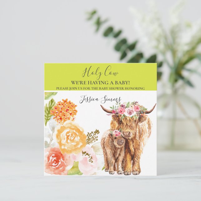 Inbjudan till heliga Cow Baby Shower Boho Highland (Stående Fram)