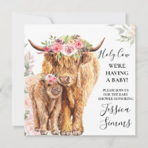 Inbjudan till heliga Cow Baby Shower Boho Highland