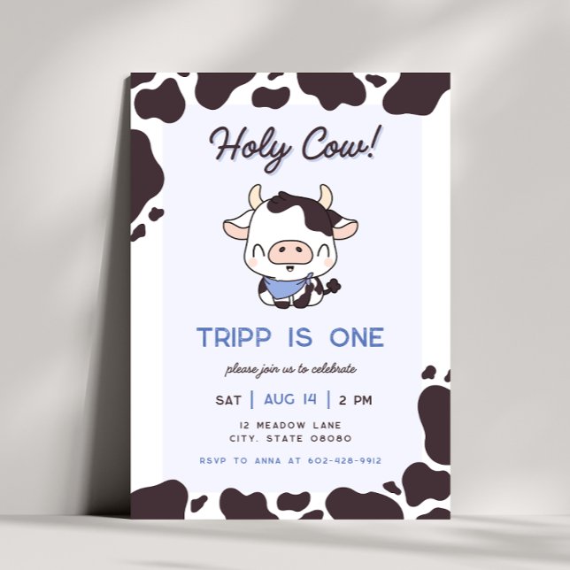 Inbjudan till heliga Cow Blue Boy Birthday (Skapare uppladdad)