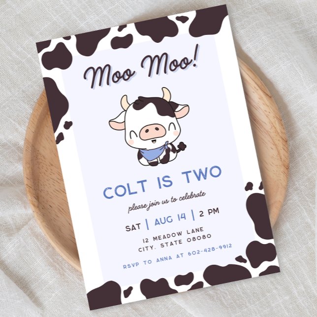 Inbjudan till heliga Cow Blue Boy Birthday (Skapare uppladdad)