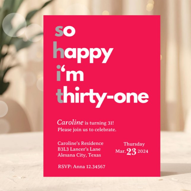 Inbjudan till hennes 31-årsdag Trettioettårsfest (Minimalist 31st Birthday Invitation Hot Pink)