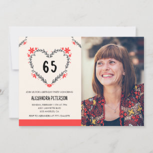Inbjudan till hennes 65-årsdag Floral Heart