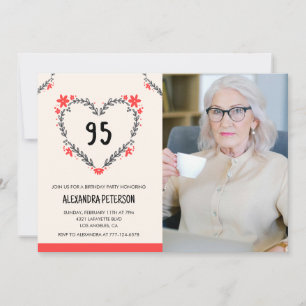 Inbjudan till hennes 95-årsdag Floral Heart
