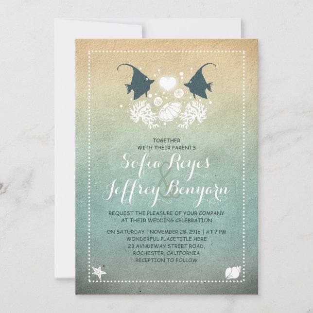 Inbjudan till herr och fru Fish Beach bröllopsdag (Framsida)