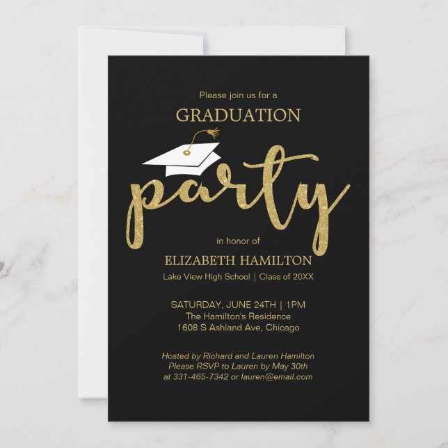 Inbjudan till High School Grad Party Guld Glitter (Framsida)