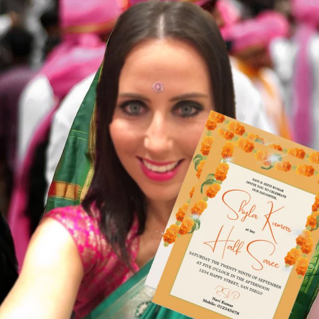 Inbjudan till Hindu Halva Saree Ceremony-Blommigt (Skapare uppladdad)