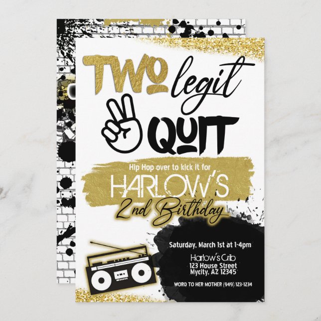 Inbjudan till Hip hop vid  med två ben till guld (Fram/baksida)