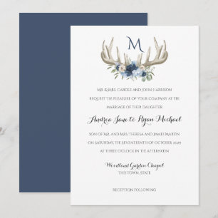 Inbjudan till hjort Antlers Vintage Woodland Weddi