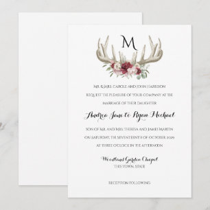 Inbjudan till hjort Antlers Vintage Woodland Weddi
