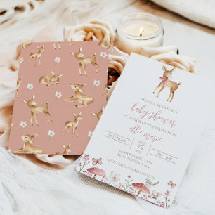 Inbjudan till hjort Baby Shower Flicka Inbjudan