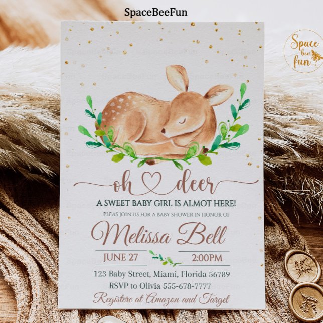 Inbjudan till Hjort för spädbarnshuggare för träds (Woodland animal Deer Baby Shower Invitation Boy Forest animal Deer Boy Baby Shower Invite Woodland )