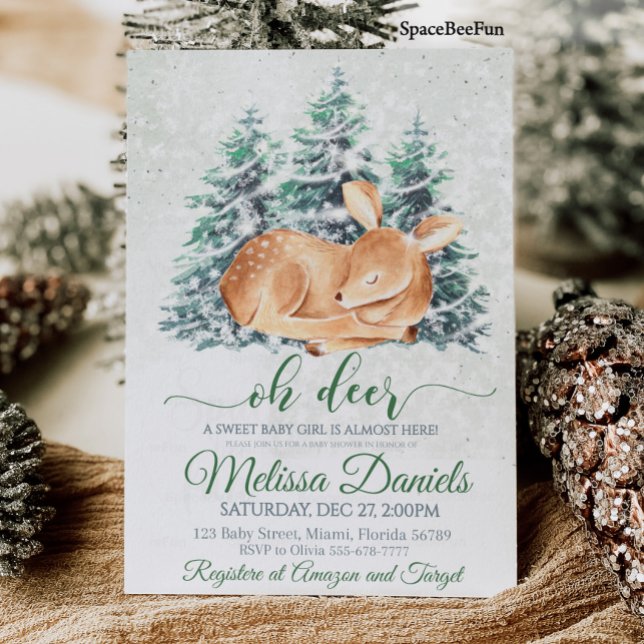 Inbjudan till Hjort för spädbarnshuggare för vinte (Winter Woodland Animal Deer Baby Shower Invitation Boy Forest animal Deer Girl Baby Shower Invite )