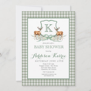 Inbjudan till Hjort Gingham Vapensköld Baby Shower