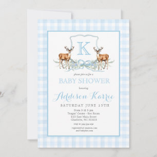 Inbjudan till Hjort Gingham Vapensköld Baby Shower